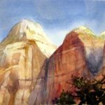 Twin Brothers in Zion - Watercolor Painting of Cliff Formations in Zion National Park
