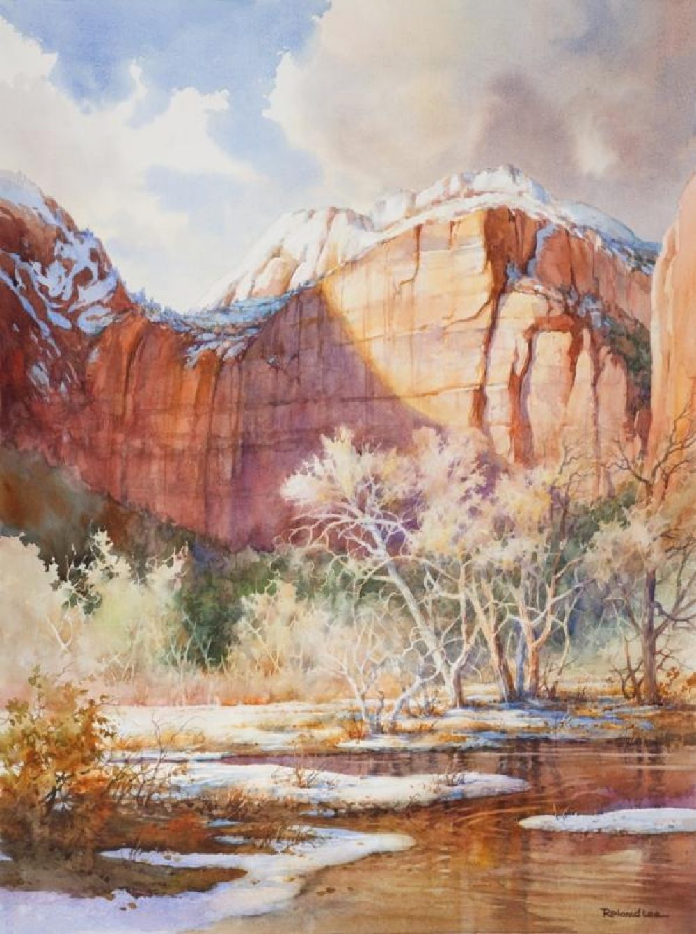Canyon Snowfall - Zion - Watercolor Painting of Heaps Canyon in Zion National Park