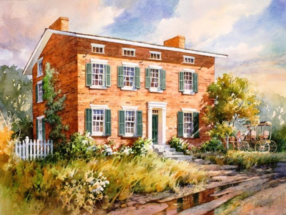 Ellis Sanders Home - Watercolor Painting of the Ellis Mendenhall Sanders House in Nauvoo