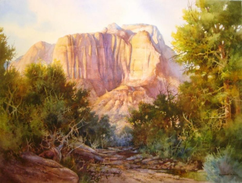 Mt Kinesava from Rockville Mesa - Watercolor Painting of Zion National Park from above Rockville