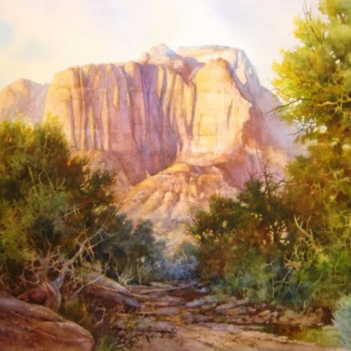 Mt Kinesava from Rockville Mesa - Watercolor Painting of Zion National Park from above Rockville