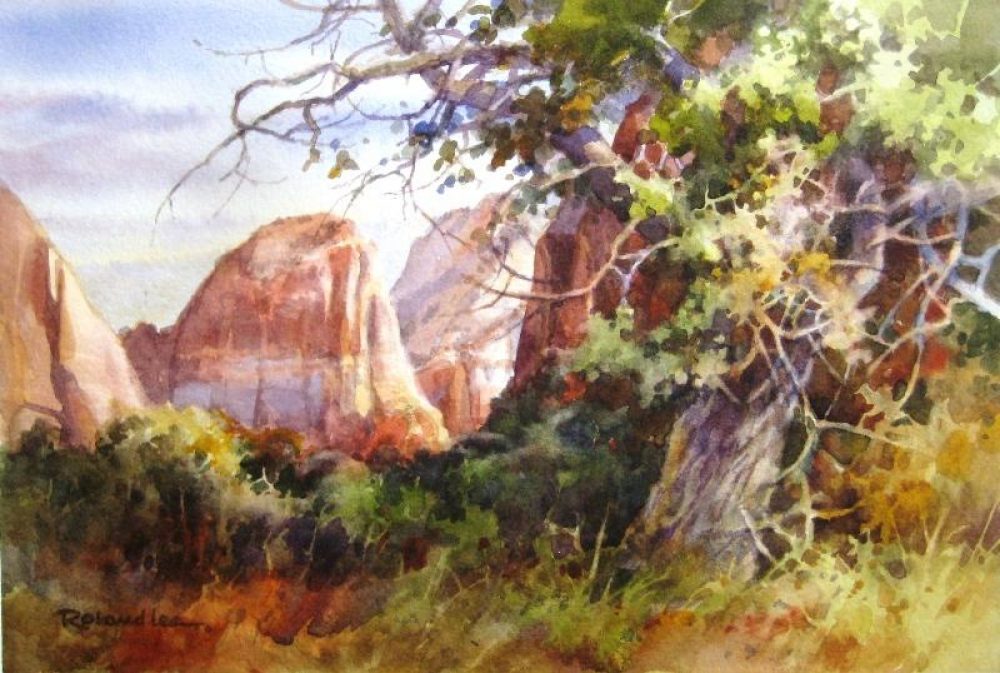 Old Cottonwood along Virgin River in Zion - Plein Air Watercolor completed during Footsteps of Thomas Moran event in Zion National Park