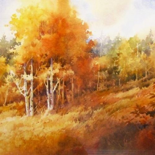 Autumn Warmth - Watercolor Landscape Painting of Fall Scene