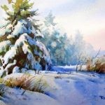 Snow Blanket - Original Roland Lee watercolor painting of Spruce tree in the snow