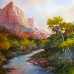 Beneath the Watchman - Watercolor painting of Zion National Park