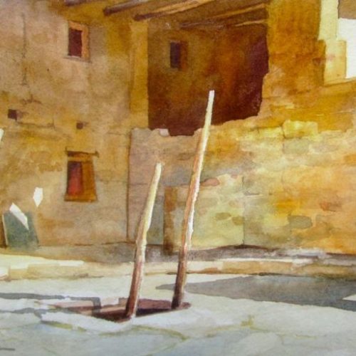 Spruce Tree House Kiva - Painting of Cliff Dwelling at Mesa Verde National Park