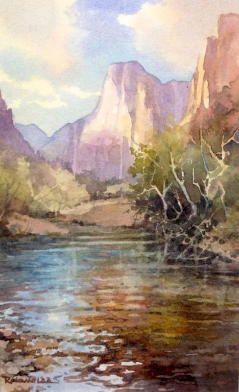 Riverside at the Court - Watercolor painting of Zion National Park