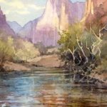 Riverside at the Court - Watercolor painting of Zion National Park