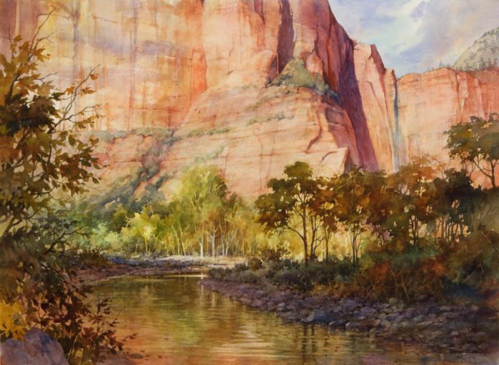 Sinawava Silence - Watercolor painting of Zion National Park Temple of Sinawava