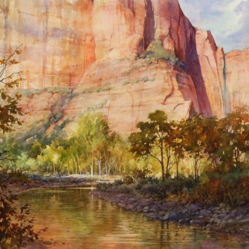 Sinawava Silence - Watercolor painting of Zion National Park Temple of Sinawava