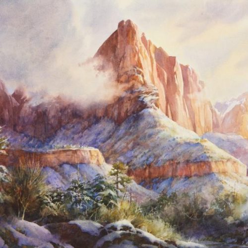 Winter Comes to Zion - Watercolor painting of Zion National Park