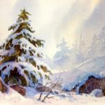 Snow on Rocks - Watercolor Painting of a Snow Scene