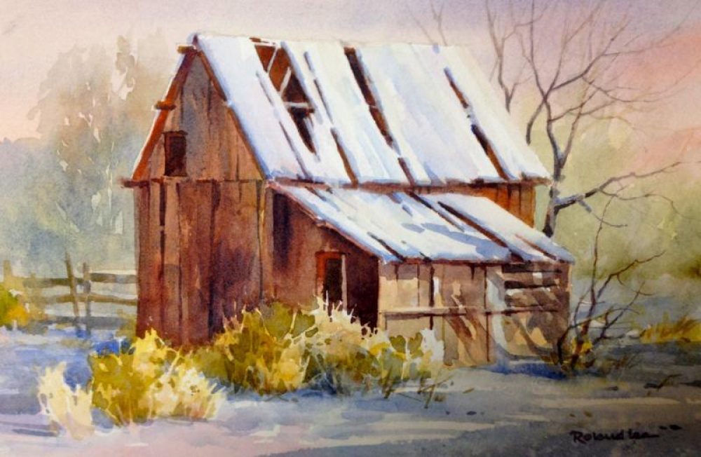 Snow Barn - Watercolor Painting of a Snow Scene
