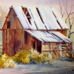 Snow Barn - Watercolor Painting of a Snow Scene