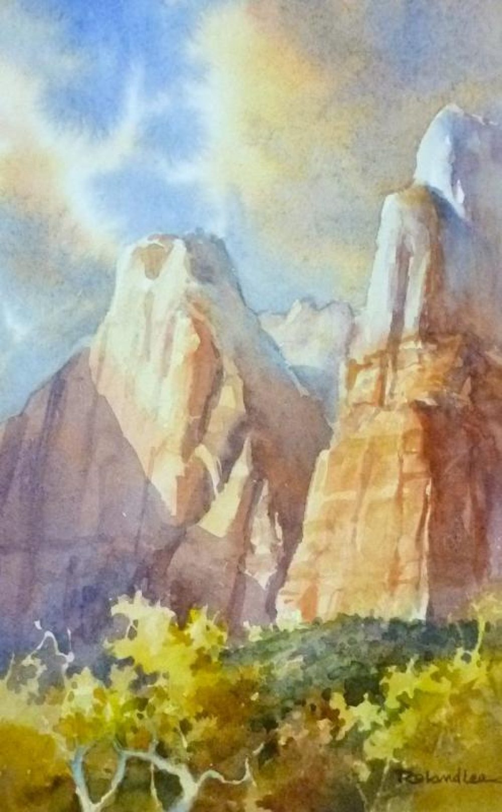 Abraham and Isaac - Watercolor of Mt. Abraham and Mt. Isaac in Zion National Park