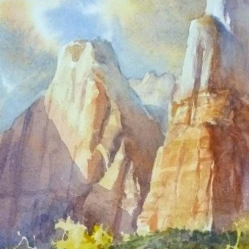 Abraham and Isaac - Watercolor of Mt. Abraham and Mt. Isaac in Zion National Park