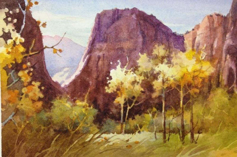 Painting of Angels Landing - Painting of Angels Landing from Temple of Sinawava in Zion