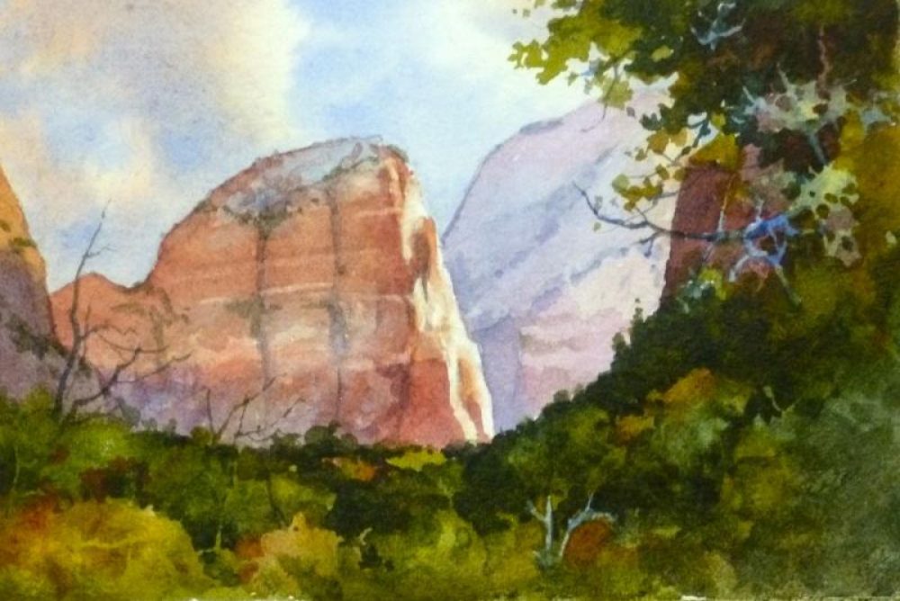 Angels Landing at Morning - Watercolor Painting of Angels Landing in Zion National Park