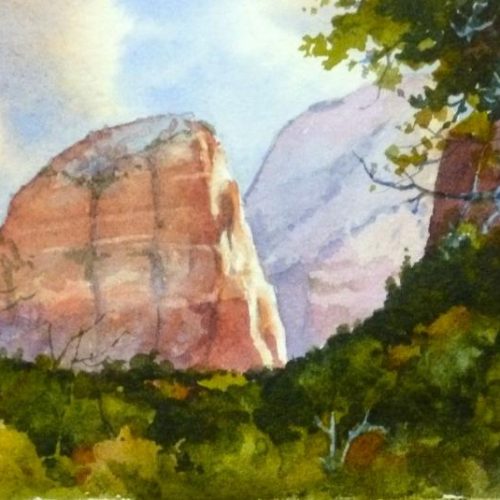 Angels Landing at Morning - Watercolor Painting of Angels Landing in Zion National Park