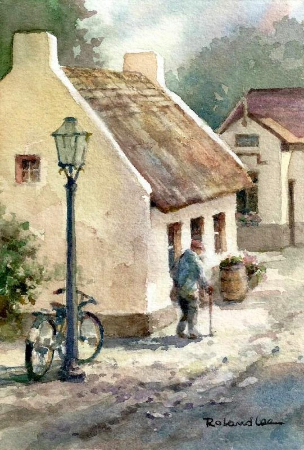 Irish Street Scene - watercolor painting of Irish Street at Bunratty