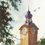 Clock Tower - Watercolor painting of Rothenburg Germany