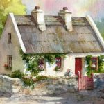The Red Gate - Watercolor painting of cottage in Ireland