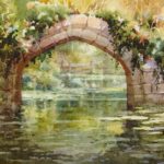 Warwick Castle Arched Bridge - Watercolor Painting of Warwick Castle England