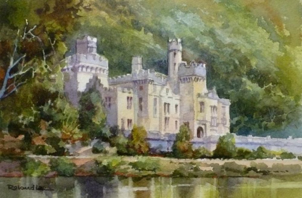 Kylemore Abbey - Watercolor painting of old abbey in Ireland