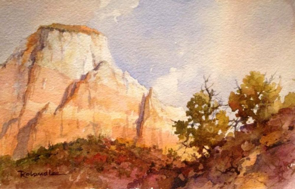 The Sentinel at Zion - Watercolor Painting of Zion National Park