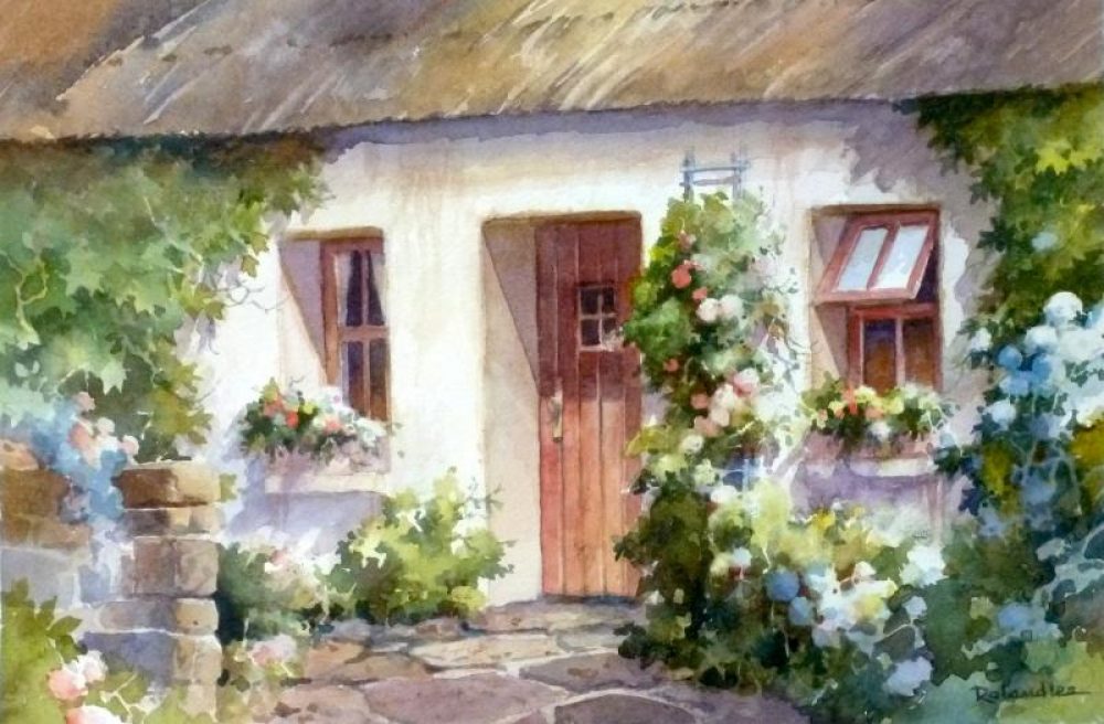 Irish Welcome - Watercolor painting of Cottage in ireland