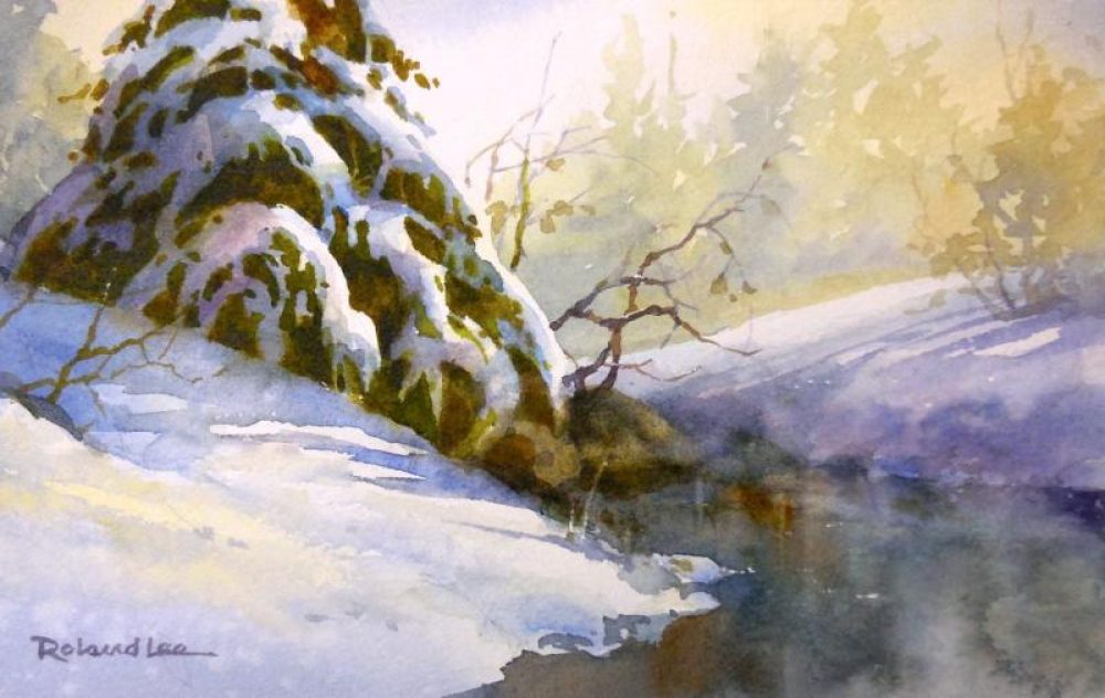 Winter Stillness - Class Demo - Watercolor Painting of a winter Snow Scene