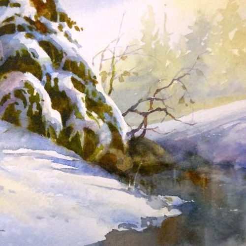 Winter Stillness - Class Demo - Watercolor Painting of a winter Snow Scene