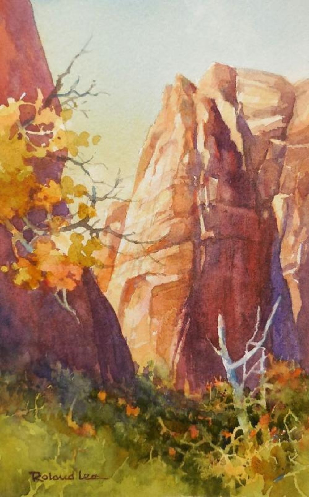 Looking Up - Watercolor painting of Zion National Park