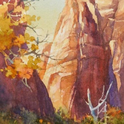 Looking Up - Watercolor painting of Zion National Park