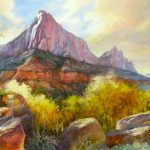 Watchman Across the canyon - Watercolor painting of Zion National Park