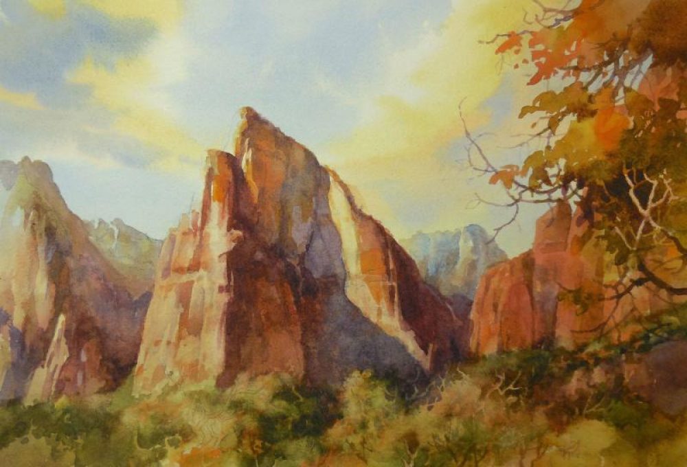 Autumn at the Court - Watercolor painting of Zion National Park