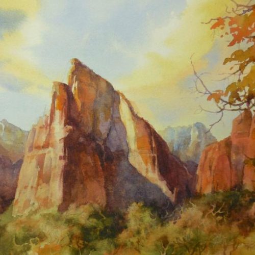 Autumn at the Court - Watercolor painting of Zion National Park