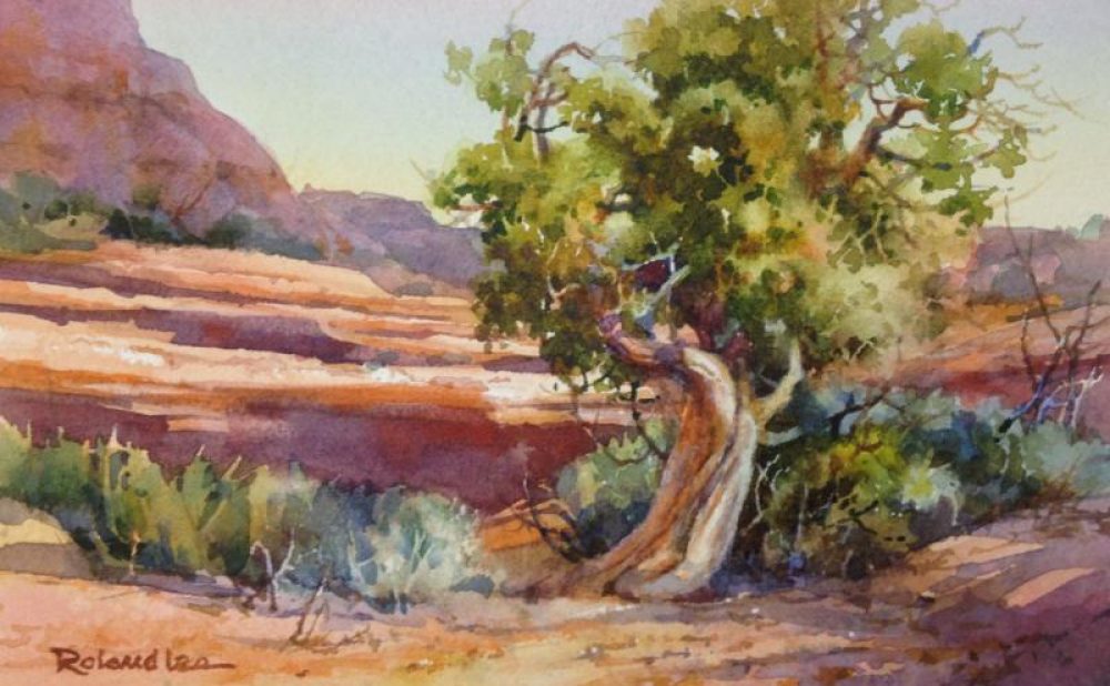 Desert Juniper - Watercolor Painting of a gnarly Juniper at Capitol Reef Utah