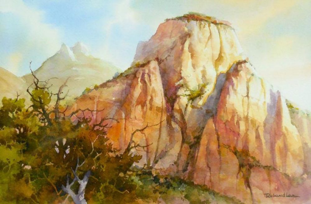 The Sentinel and Beehives - Watercolor painting of Zion National Park