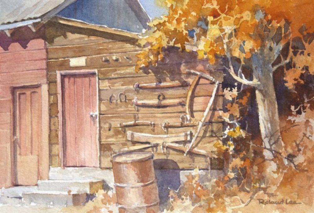 Mathews Tack Shed - Watercolor Painting of Mathews Ranch
