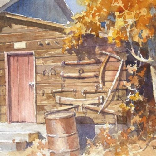 Mathews Tack Shed - Watercolor Painting of Mathews Ranch