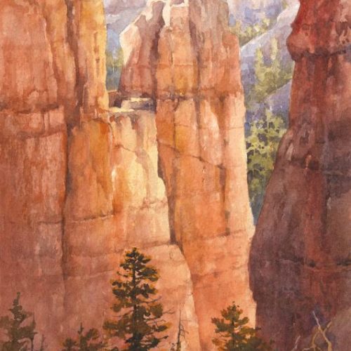 Below the Rim - Bryce Canyon - Watercolor Painting of Bryce Canyon National Park