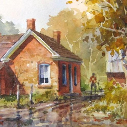 Chore Time - Watercolor Painting of Utah Farm Scene