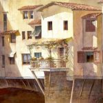 Porch at Ponte Vecchio - Watercolor Painting of Italy