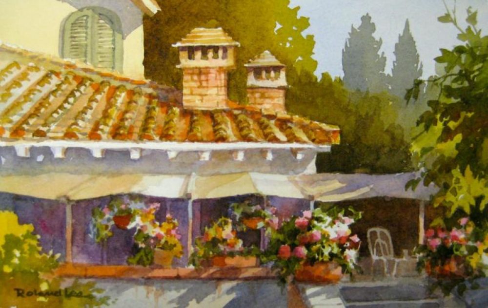 Flowers at the Villa - Watercolor Painting of Italy
