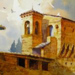 Bell Tower at San Gimignano - Watercolor Painting of Italy