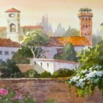 Lucca Towers from the Wall - Watercolor Painting of Italy