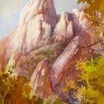 The Sentinel From the Court - Plein Air - Watercolor painting of Zion National Park
