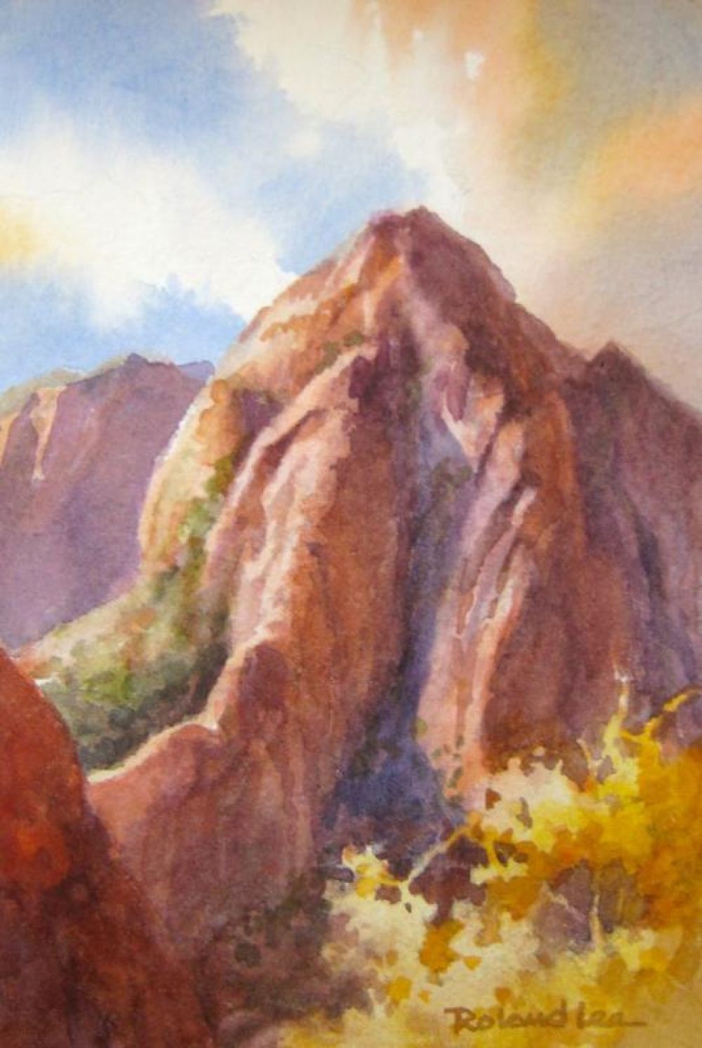 The Watchman Side View - Plein Air - Watercolor painting of Zion National Park