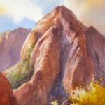 The Watchman Side View - Plein Air - Watercolor painting of Zion National Park